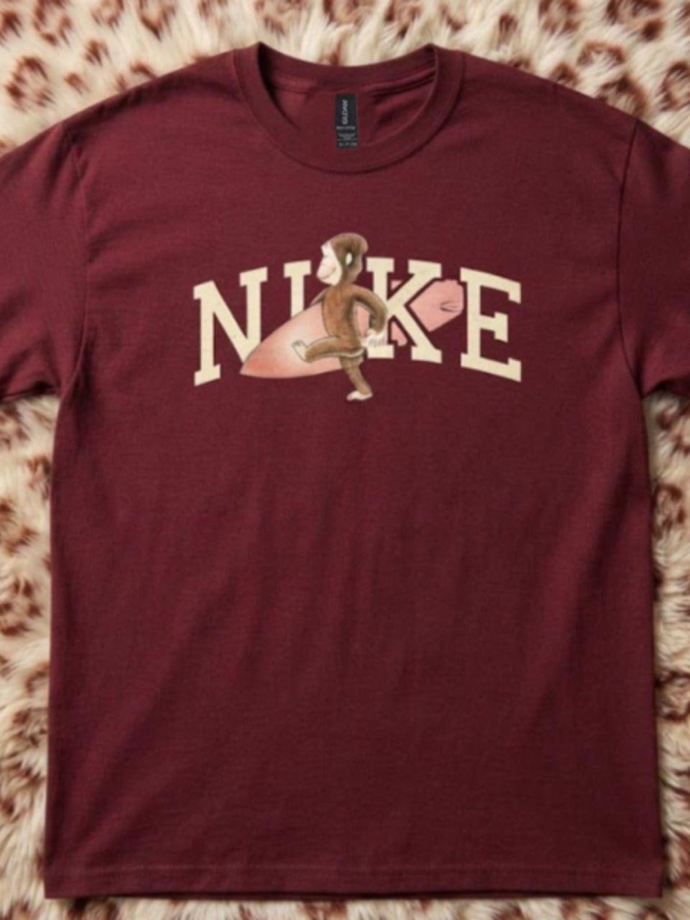 Maroon Nikes Monkey Crewneck T-Shirt